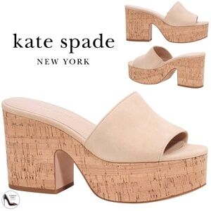 Kate Spade Ibiza Nude Suede Straps Slip On Platform High Heel Mule Sandals 9.5
